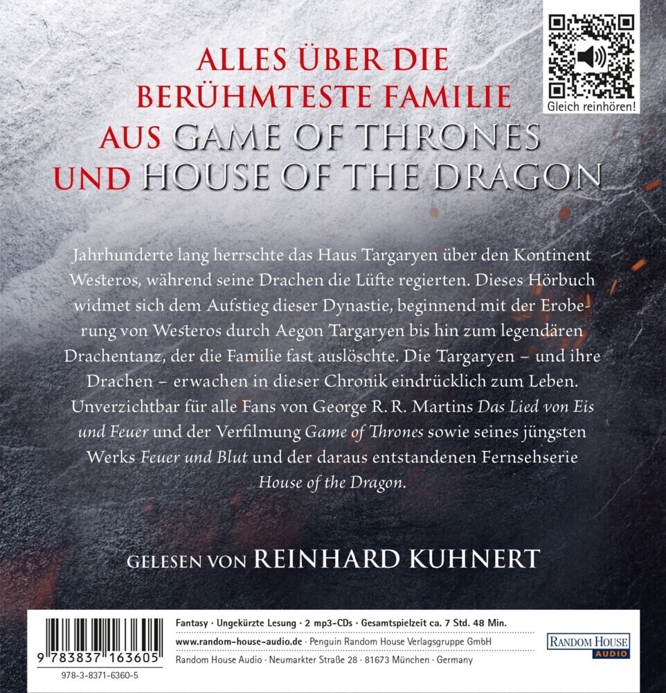 Bild: 9783837163605 | Targaryen, 2 Audio-CD, 2 MP3 | Der Aufstieg des Drachen | Audio-CD