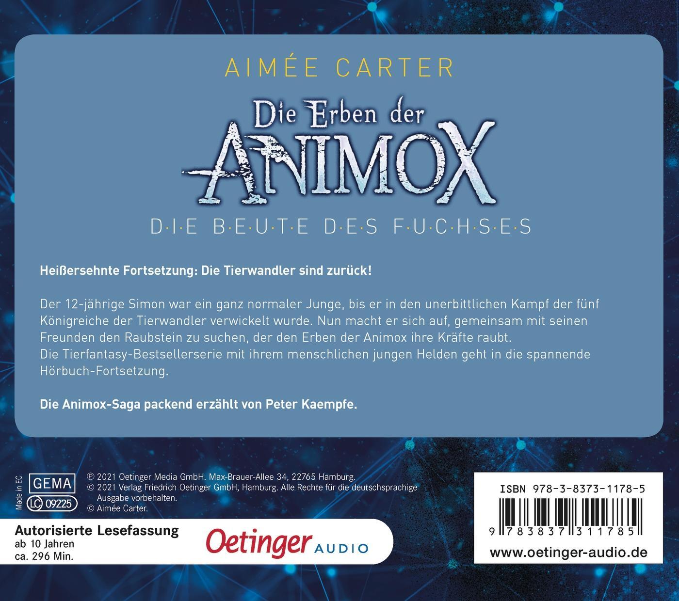 Rückseite: 9783837311785 | Die Erben der Animox 1. Die Beute des Fuchses | Aimée Carter | CD