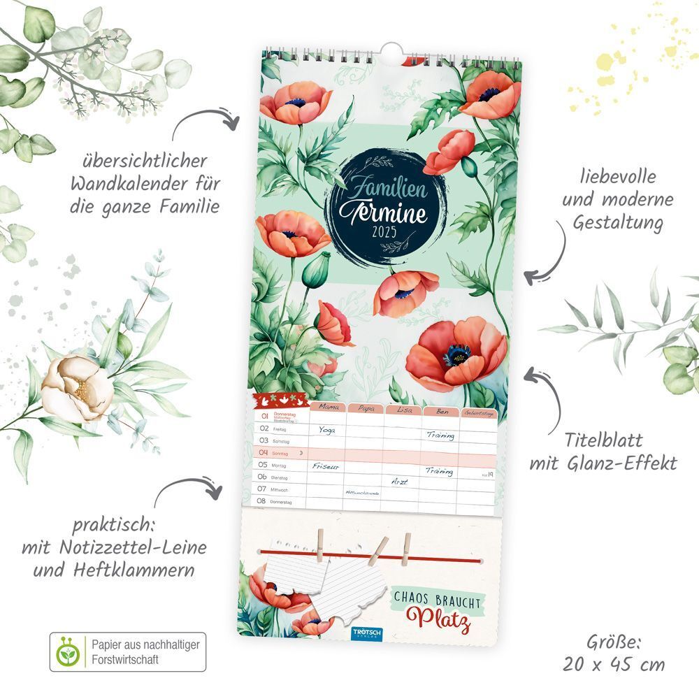 Bild: 9783988022523 | Trötsch Premium-Familienkalender Familientermine Blumen 2025 | Co.KG