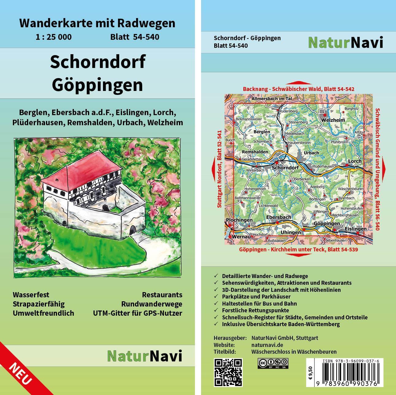 Cover: 9783960990376 | Schorndorf - Göppingen 1 : 25 000, Blatt 54-540 | (Land-)Karte | 2017