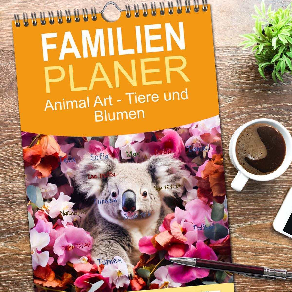 Bild: 9783457188293 | Familienplaner 2025 - Animal Art - Tiere und Blumen mit 5 Spalten...