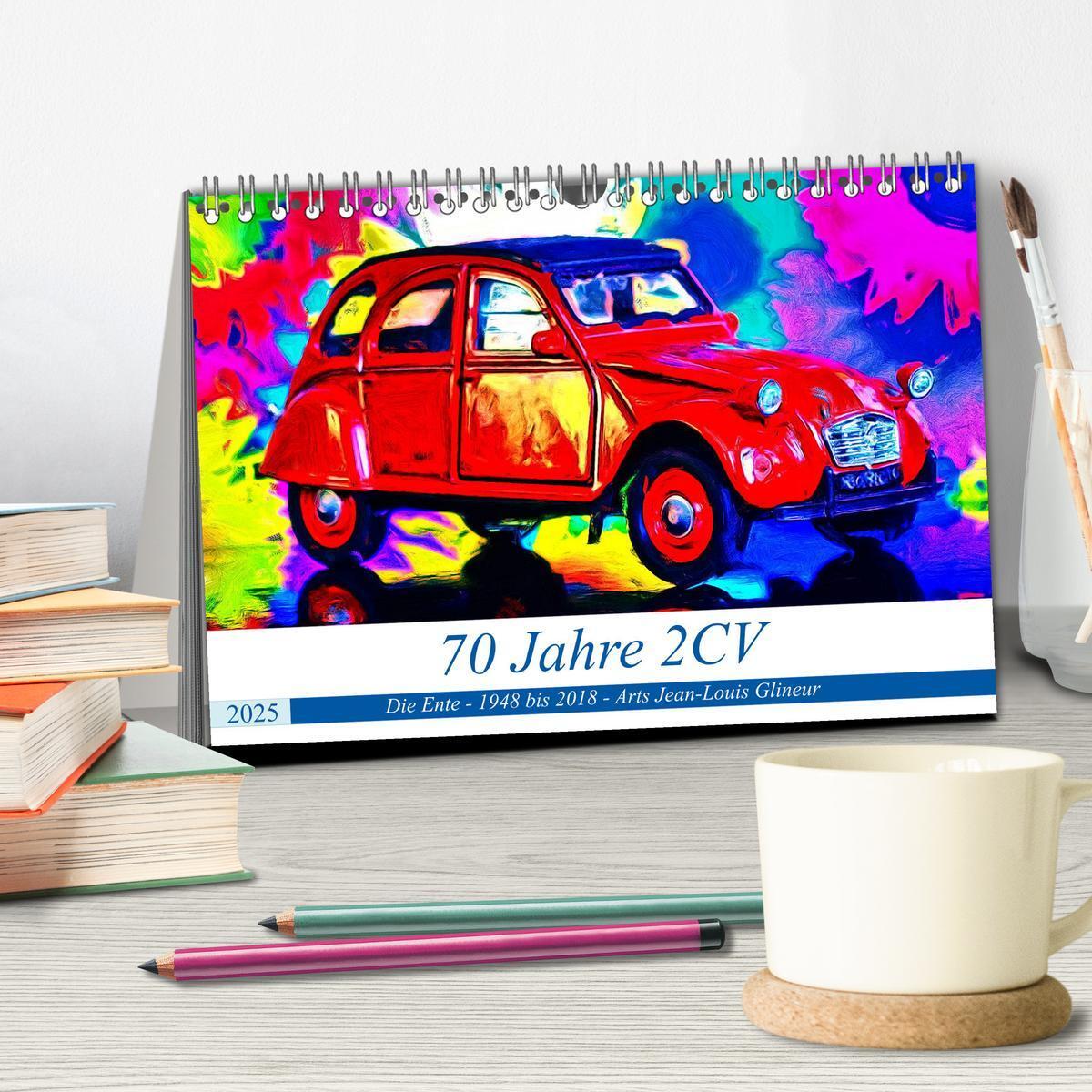 Bild: 9783435280384 | 70 Jahre 2CV (Tischkalender 2025 DIN A5 quer), CALVENDO Monatskalender