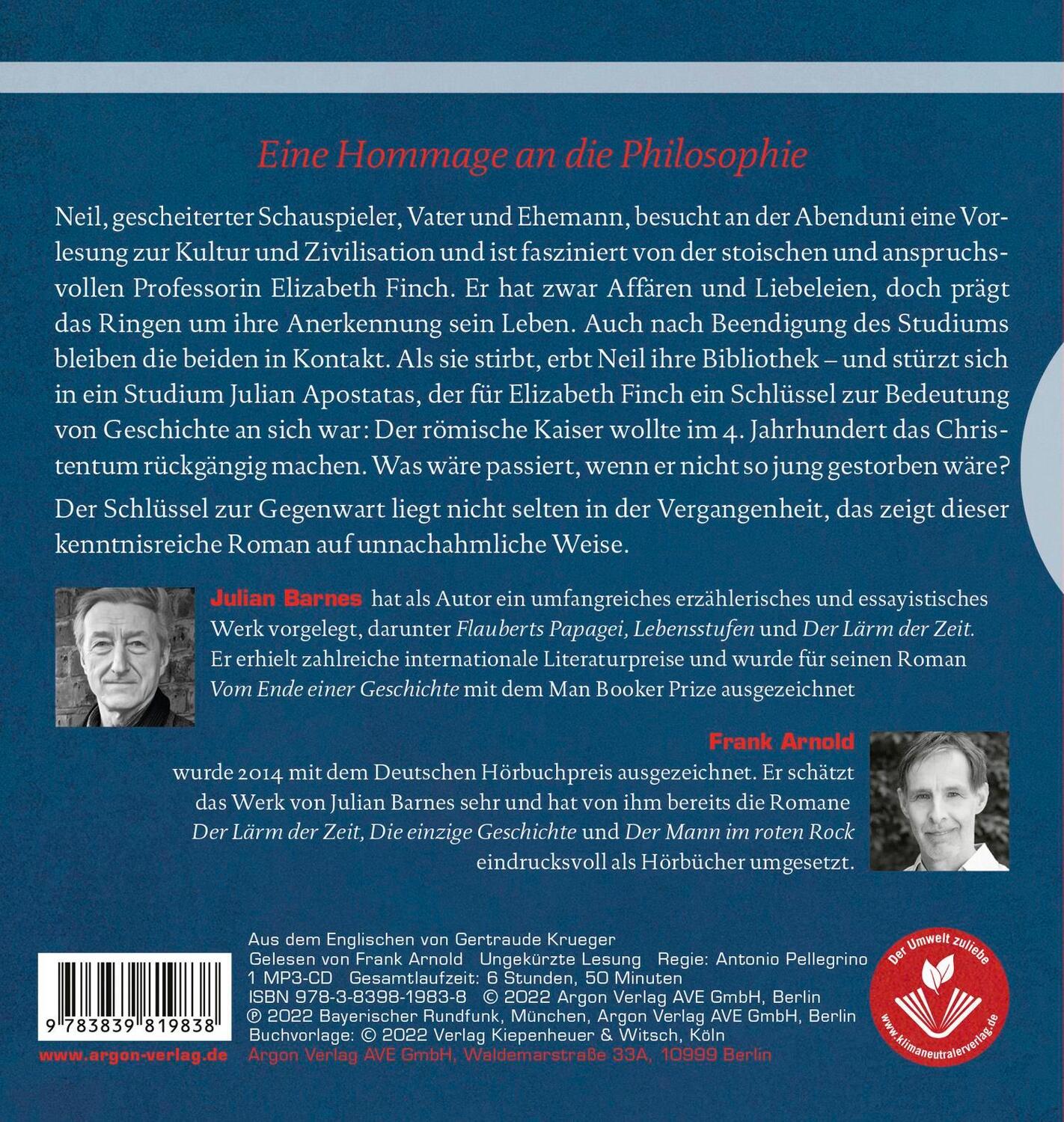 Rückseite: 9783839819838 | Elizabeth Finch | Roman | Julian Barnes | MP3 | 2 Audio-CDs | Deutsch