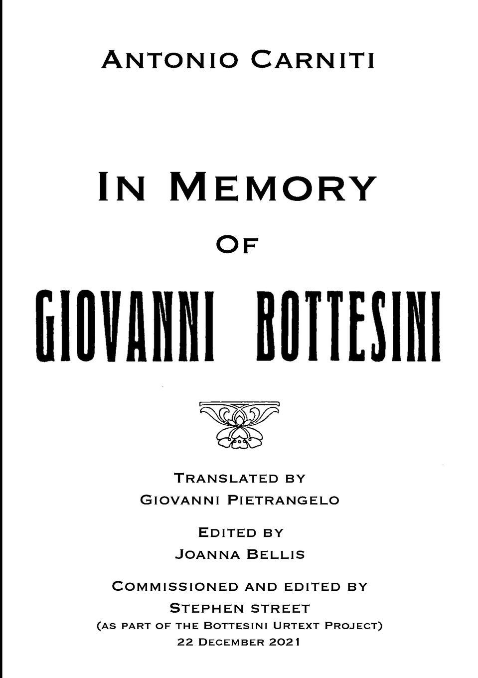 Cover: 9781838128739 | In Memory Of Giovanni Bottesini | Antonio Carniti | Taschenbuch | 2021