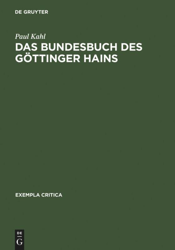 Cover: 9783484298026 | Das Bundesbuch des Göttinger Hains | Paul Kahl | Buch | ISSN | VI