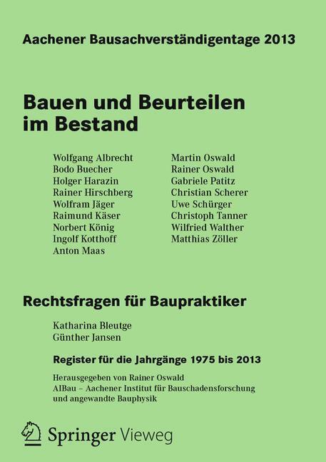 Cover: 9783658028251 | Aachener Bausachverständigentage 2013 | Rainer Oswald | Taschenbuch