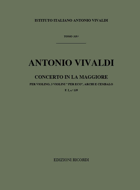 Cover: 9790041909691 | Concerto Per Violino, Archi e BC: In La Rv 552 | Antonio Vivaldi