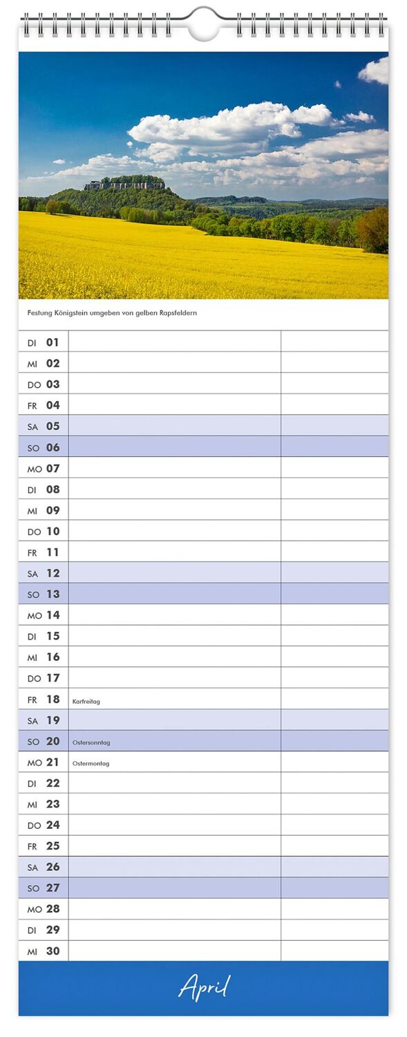 Bild: 9783910680739 | Küchenkalender Sächsische Schweiz 2025 | 15 x 40 cm weißes Kalendarium