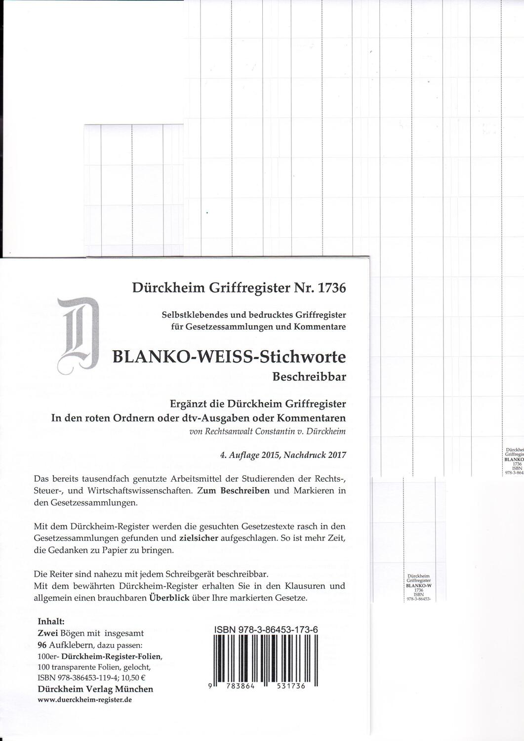 Cover: 9783864531736 | DürckheimRegister® BLANKO: WEISS-GROSS Beschreibbar | Dürckheim | Buch