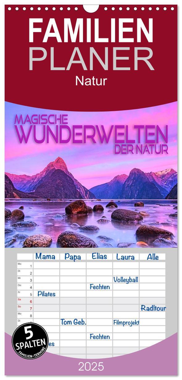 Cover: 9783457099445 | Familienplaner 2025 - Magische Wunderwelten der Natur mit 5 Spalten...