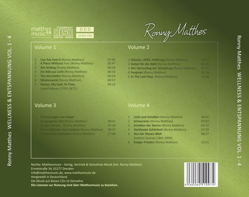 Bild: 4260264510974 | Wellness & Entspannung. Vol.1-4, 4 Audio-CDs | Ronny Matthes | CD