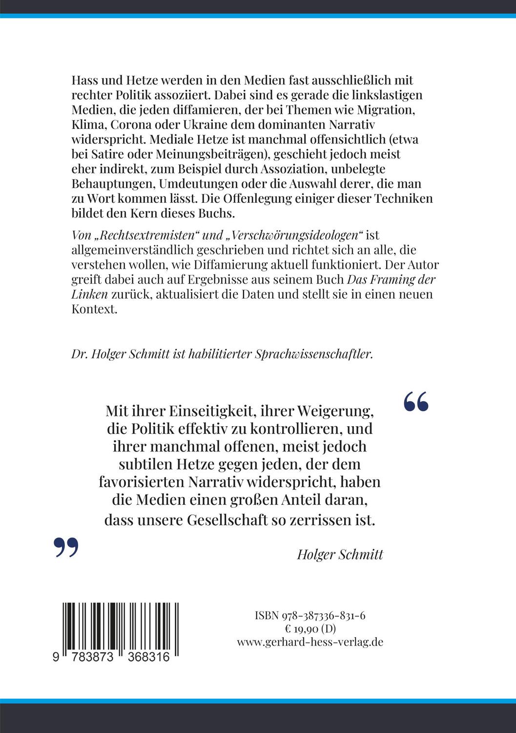 Rückseite: 9783873368316 | Von "Rechtsextremisten" und "Verschwörungsideologen" | Holger Schmitt