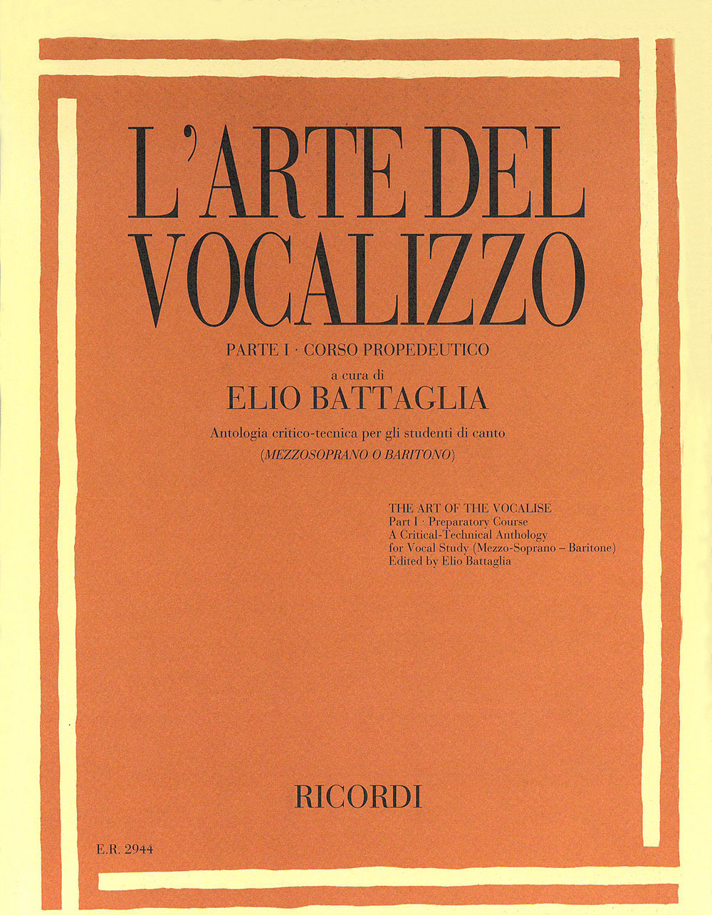 Cover: 9790041829449 | L'Arte Del Vocalizzo (Mezzosopr-Baritono) Parte I | Elio Battaglia