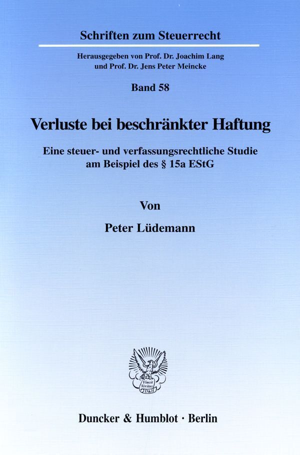 Cover: 9783428092987 | Verluste bei beschränkter Haftung. | Peter Lüdemann | Taschenbuch
