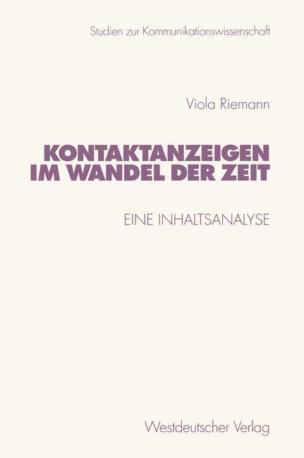 Cover: 9783531133904 | Kontaktanzeigen im Wandel der Zeit | Eine Inhaltsanalyse | Riemann
