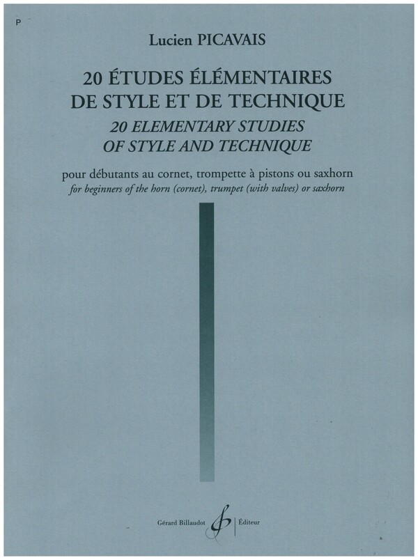 Cover: 9790043012900 | 20 Etudes Elementaires De Style Et De Technique | Lucien Picavais