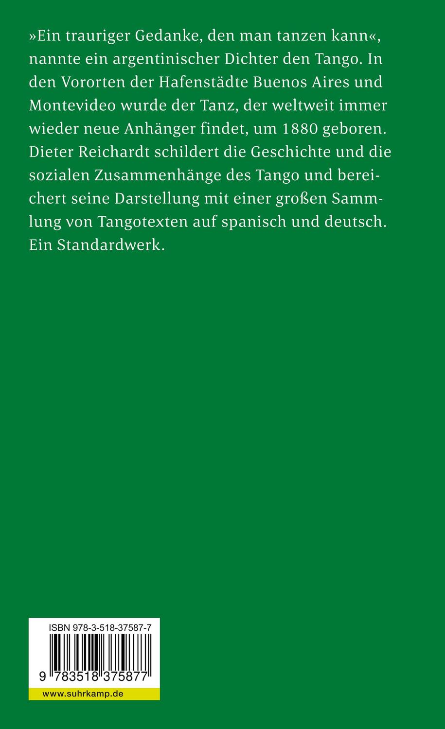 Rückseite: 9783518375877 | Tango | Dieter Reichardt | Taschenbuch | 450 S. | Deutsch | 2013
