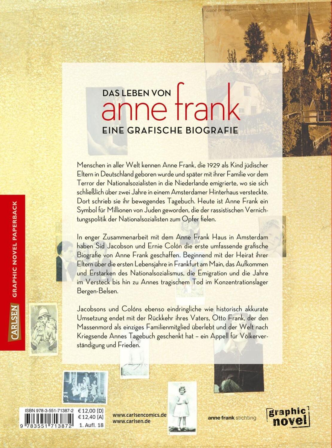 Rückseite: 9783551713872 | Anne Frank | Die Comic-Biografie | Ernie Colon (u. a.) | Taschenbuch