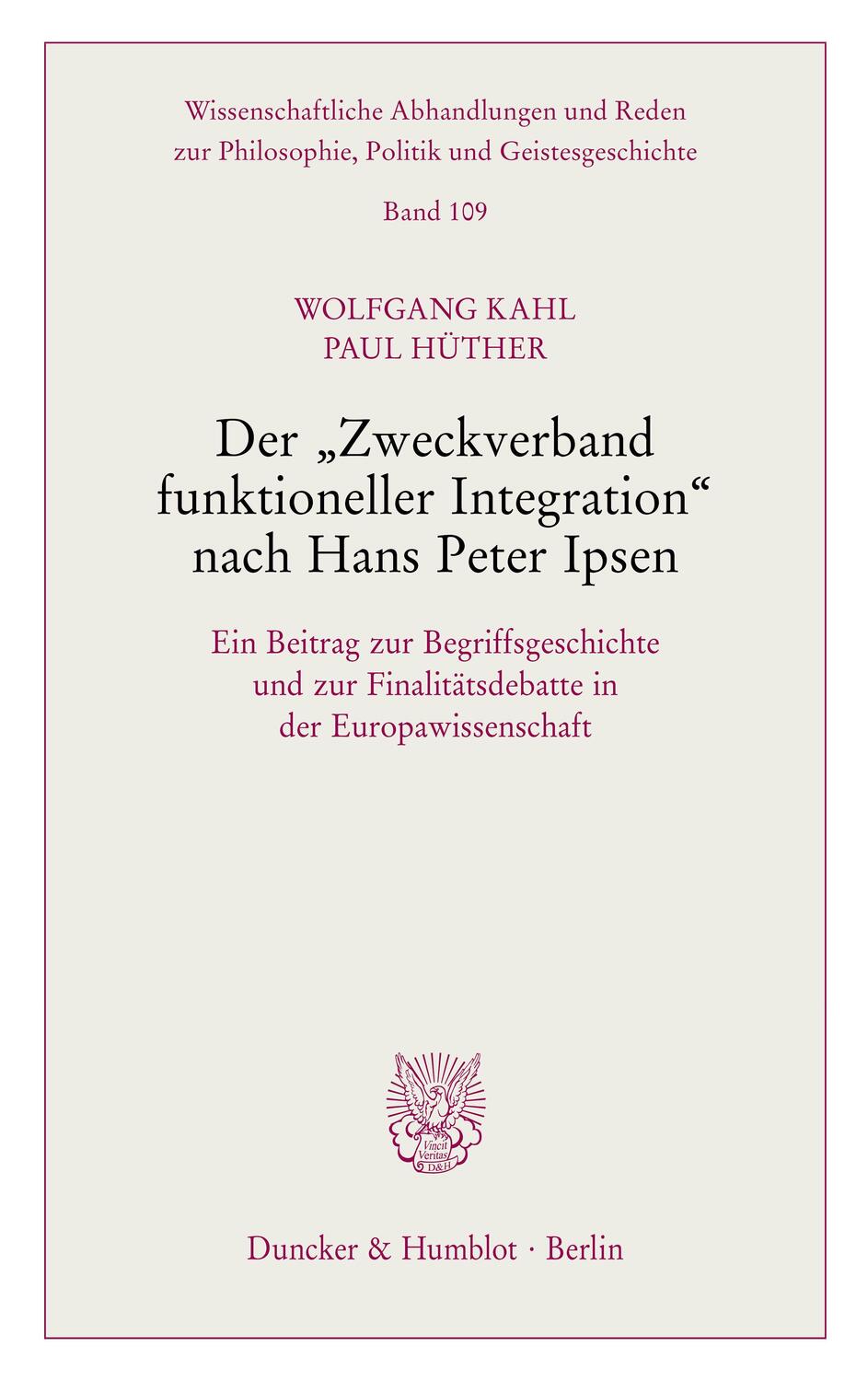 Cover: 9783428188017 | Der »Zweckverband funktioneller Integration« nach Hans Peter Ipsen.