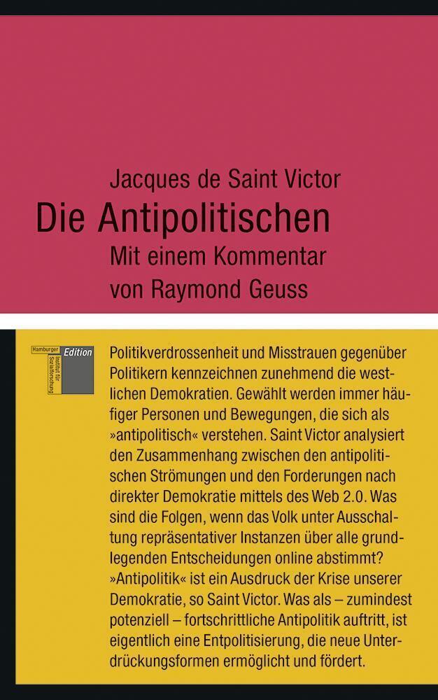 Cover: 9783868542899 | Die Antipolitischen | Jacques de Saint Victor | Buch | Deutsch | 2015