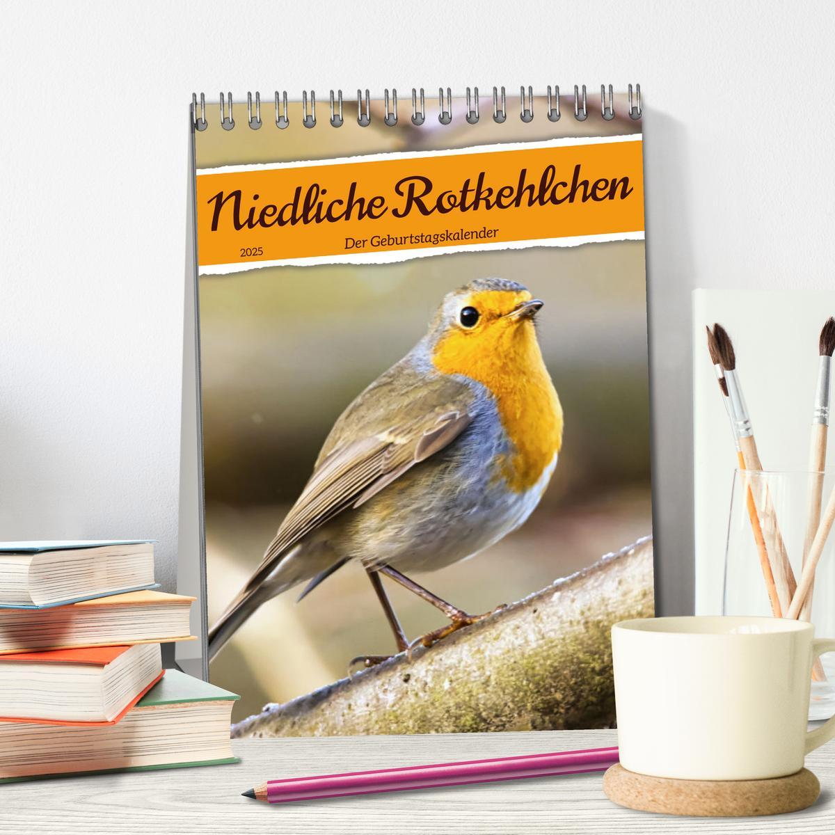 Bild: 9783435881802 | Niedliche Rotkehlchen (Tischkalender 2025 DIN A5 hoch), CALVENDO...