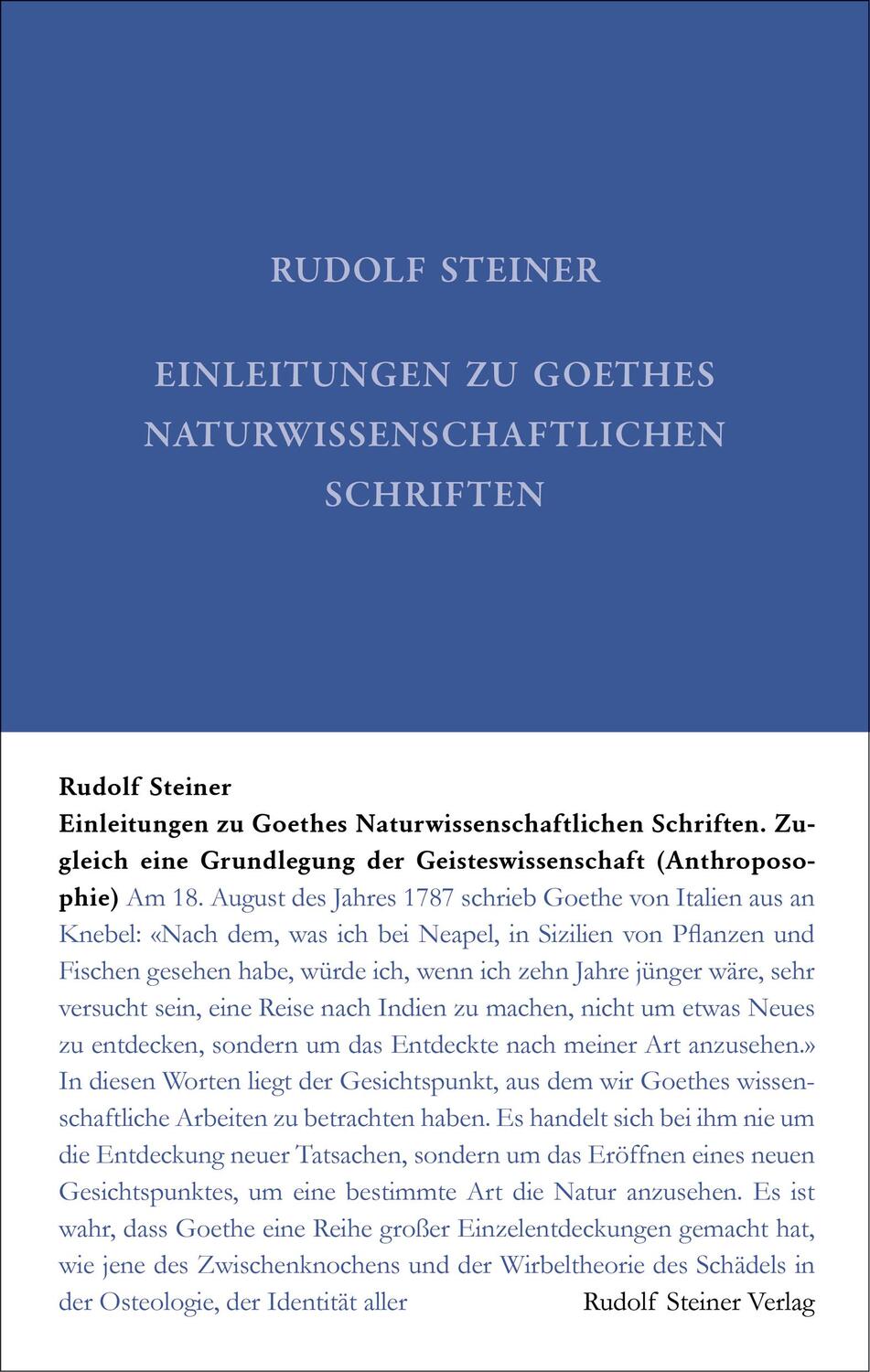 Cover: 9783727400131 | Einleitungen zu Goethes Naturwissenschaftlichen Schriften | Steiner