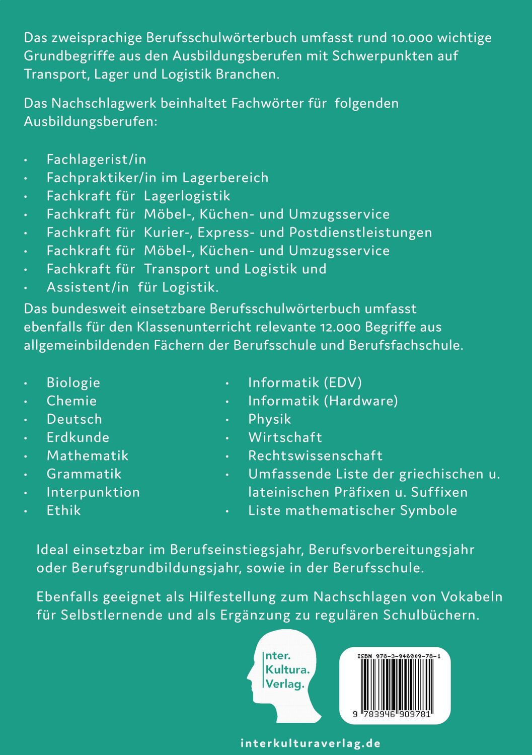 Rückseite: 9783946909781 | Berufsschulwörterbuch für Transport, Lager und Logistik....