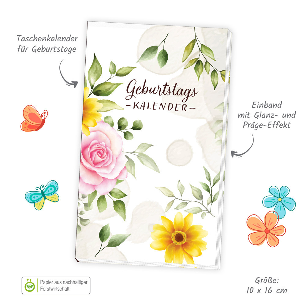 Bild: 9783965528161 | Trötsch Taschenkalender Geburtstagskalender Blumen | Co.KG | Kalender