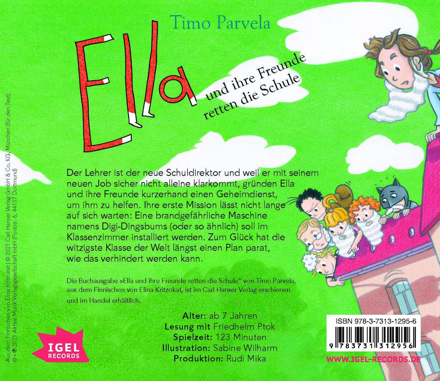 Rückseite: 9783731312956 | Ella und ihre Freunde retten die Schule | Timo Parvela | Audio-CD