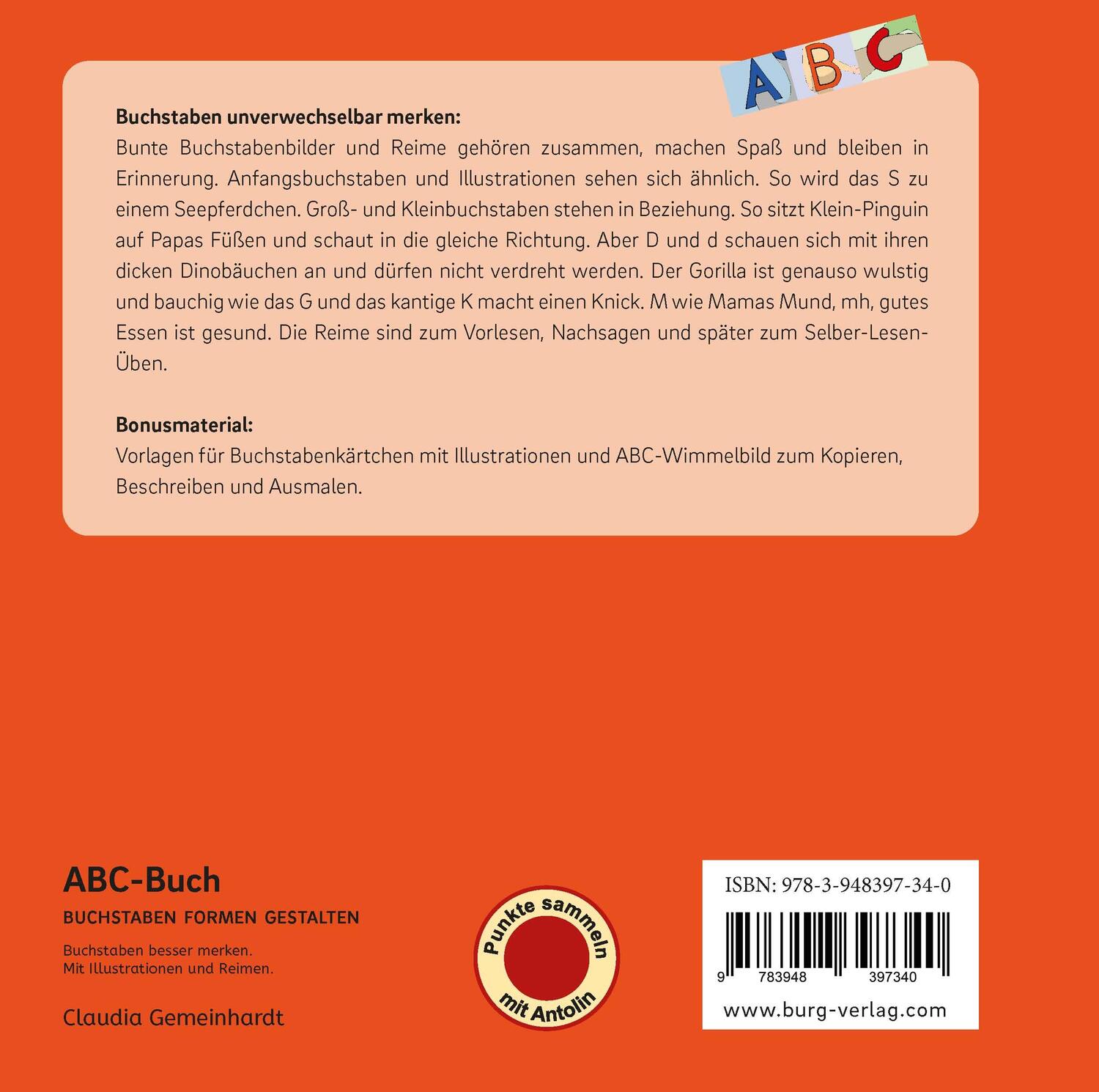 Rückseite: 9783948397340 | ABC - Buch | Buchstaben Formen Gestalten | Claudia Gemeinhardt | Buch