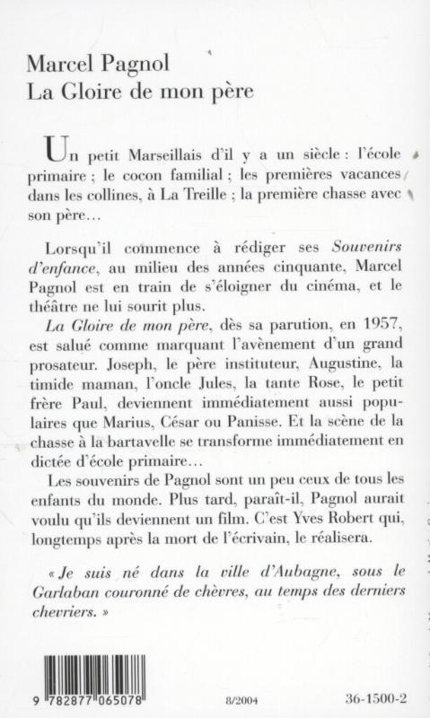 Rückseite: 9782877065078 | La gloire de mon pere | Souvenirs d'enfance, 1 | Marcel Pagnol | Buch