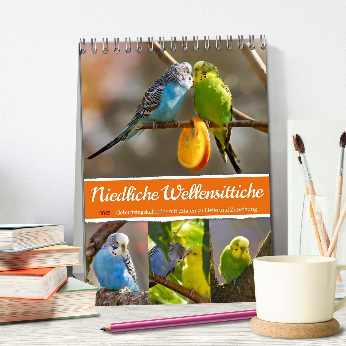 Bild: 9783435889655 | Niedliche Wellensittiche (Tischkalender 2025 DIN A5 hoch), CALVENDO...