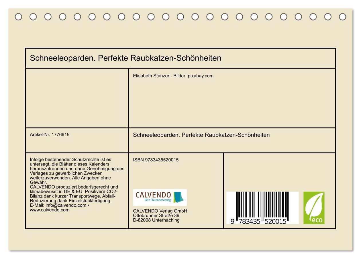 Bild: 9783435520015 | Schneeleoparden. Perfekte Raubkatzen-Schönheiten (Tischkalender...