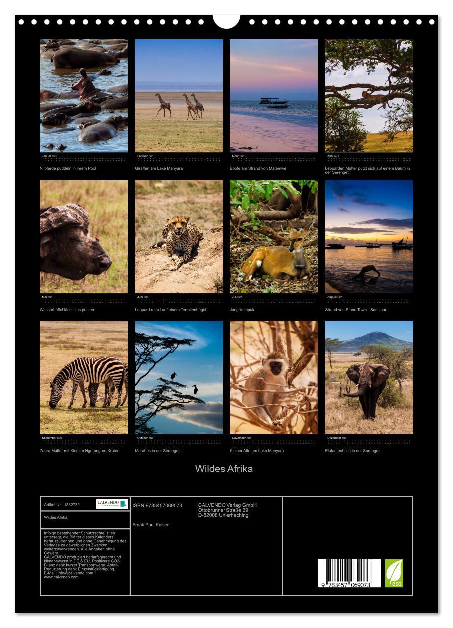 Bild: 9783457069073 | Wildes Afrika (Wandkalender 2025 DIN A3 hoch), CALVENDO Monatskalender