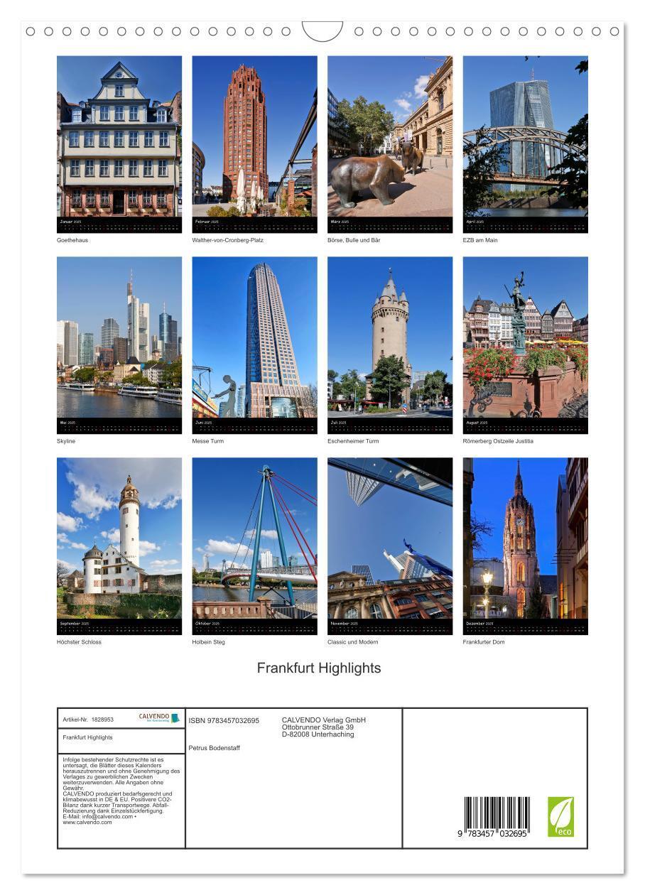 Bild: 9783457032695 | Frankfurt Highlights (Wandkalender 2025 DIN A3 hoch), CALVENDO...