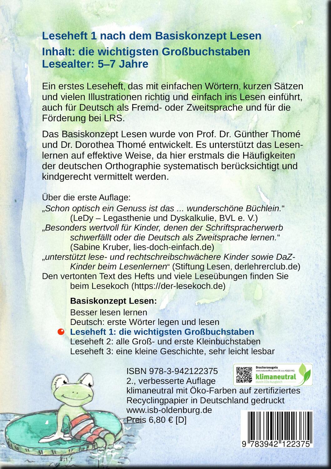 Rückseite: 9783942122375 | Lesen mit Biene, Frosch und Hase | Günther Thomé (u. a.) | Broschüre