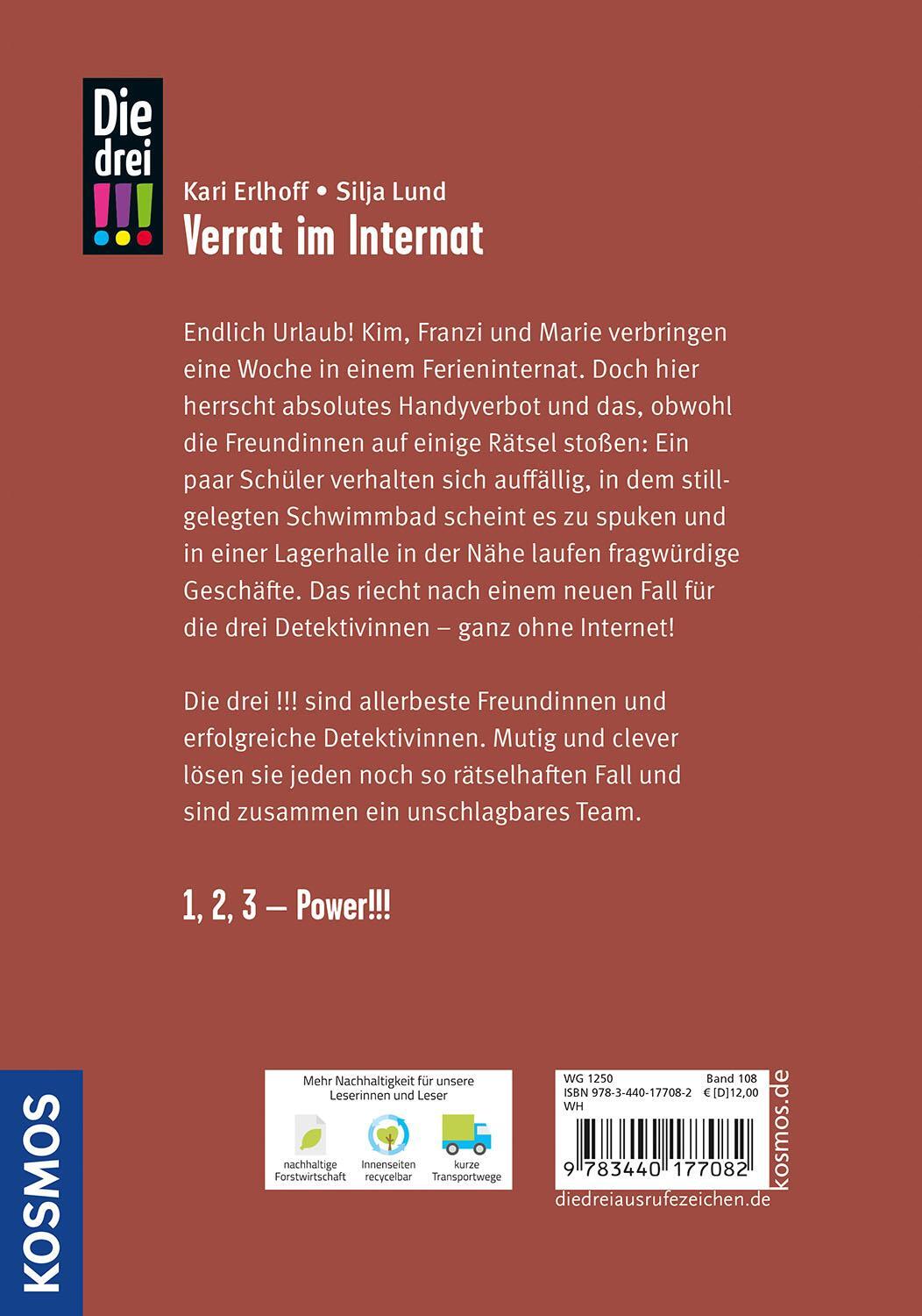 Rückseite: 9783440177082 | Die drei !!!, 108, Verrat im Internat | Kari Erlhoff (u. a.) | Buch