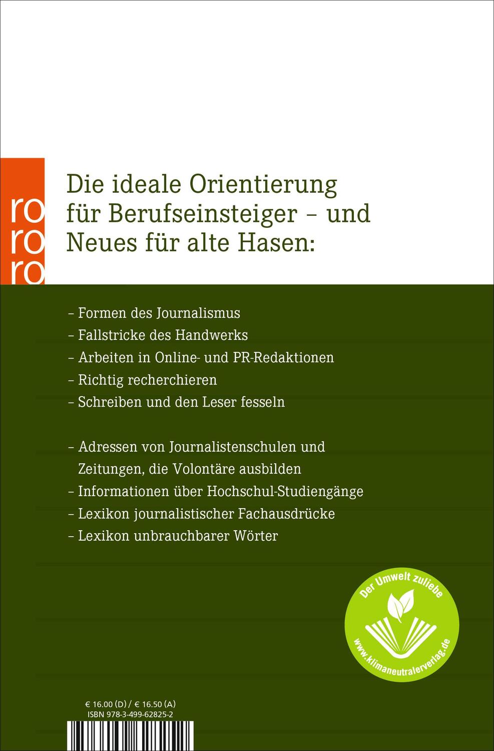 Rückseite: 9783499628252 | Das neue Handbuch des Journalismus und des Online-Journalismus | Buch