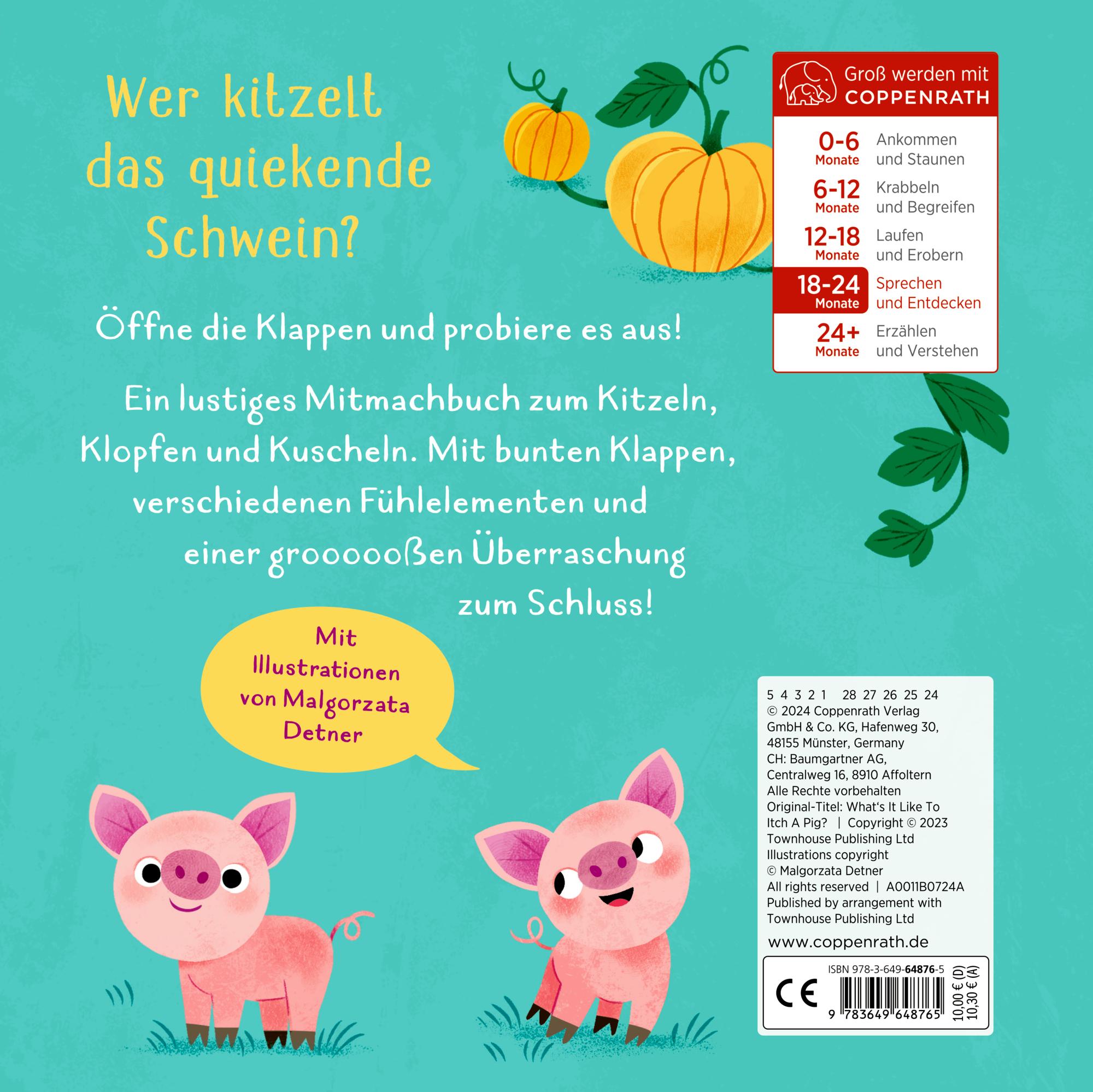 Rückseite: 9783649648765 | Wer kitzelt das Schwein? | Klappen, Fühlen, Killekille! | Detner