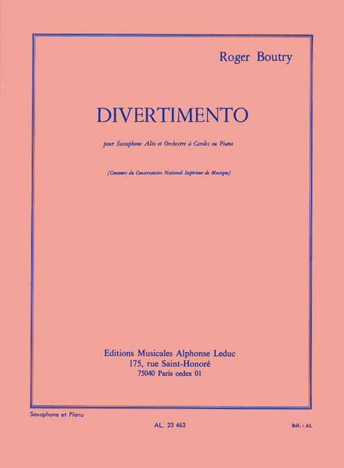 Cover: 9790046234637 | Divertimento | Saxophone and String Orchestra | Roger Boutry