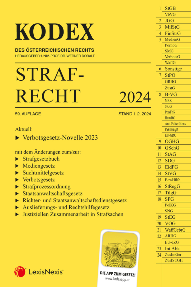 Cover: 9783700786740 | KODEX Strafrecht 2024 - inkl. App | Werner Doralt | Taschenbuch | 2024