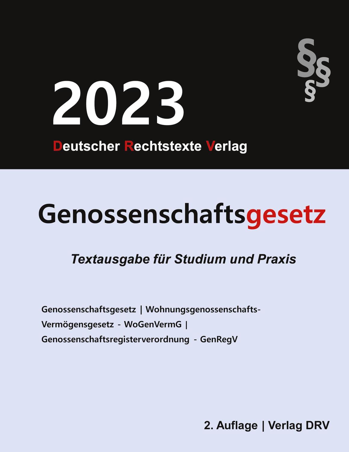 Cover: 9783947894642 | Genossenschaftsgesetz | Textausgabe mit ergänzenden Regelungen | Drv
