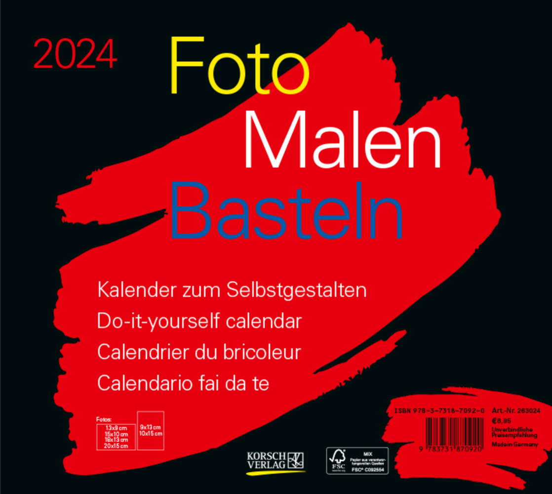 Cover: 9783731870920 | Foto-Malen-Basteln Bastelkalender quer schwarz 2024 | Korsch Verlag