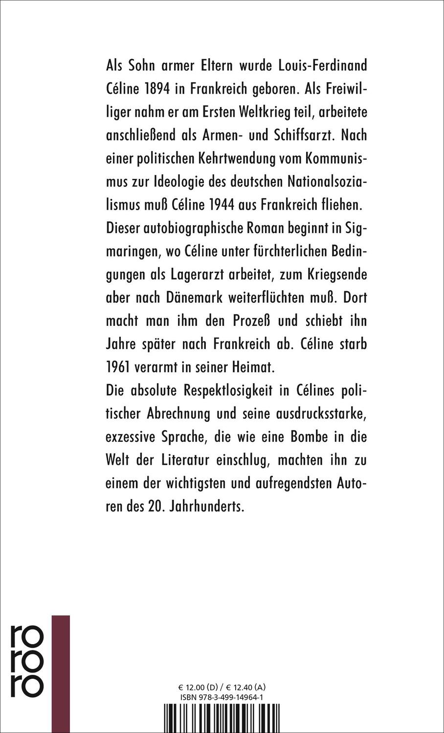 Rückseite: 9783499149641 | Von einem Schloß zum andern | Louis-Ferdinand Celine | Taschenbuch