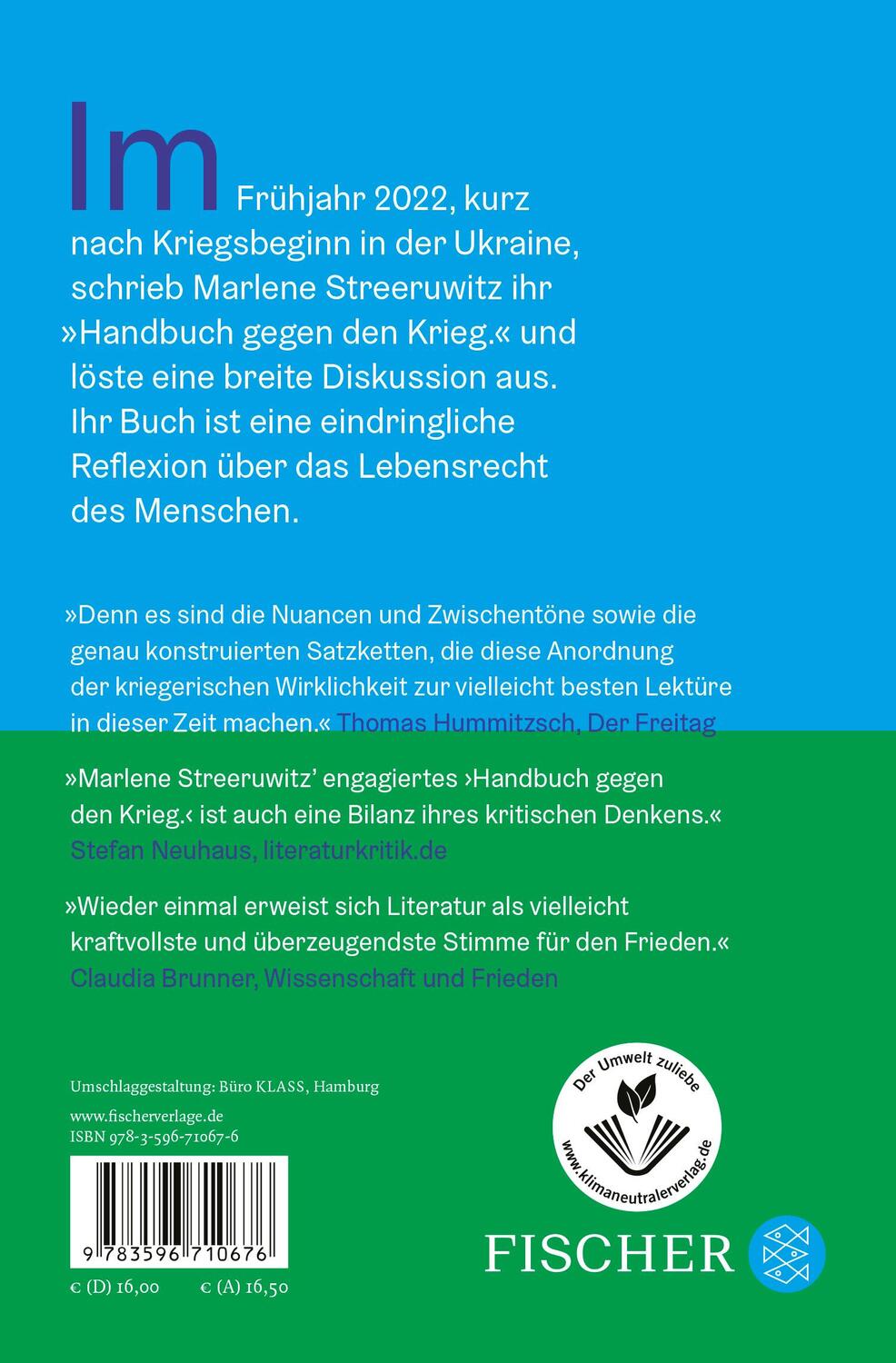Rückseite: 9783596710676 | Handbuch gegen den Krieg. | Marlene Streeruwitz | Buch | 80 S. | 2024