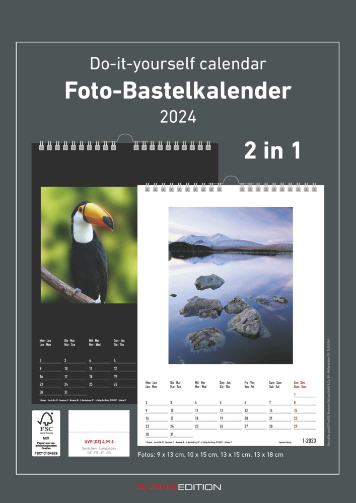 Cover: 4251732336516 | Foto-Bastelkalender 2024 - 2 in 1: schwarz und weiss - 21 x 29,7 -...