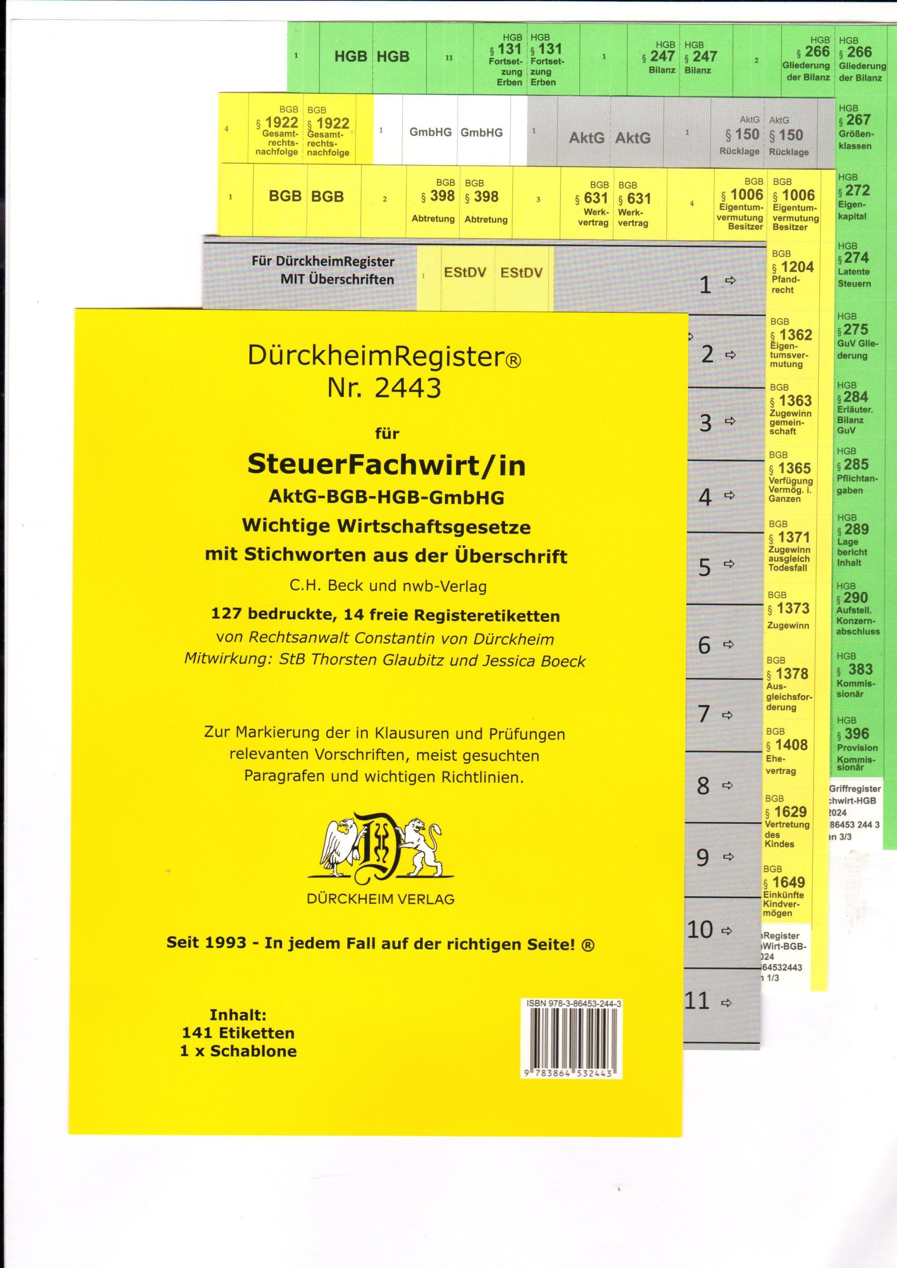 Cover: 9783864532443 | DürckheimRegister® STEUERFACHWIRT/IN - Wirtschaftsgesetze...