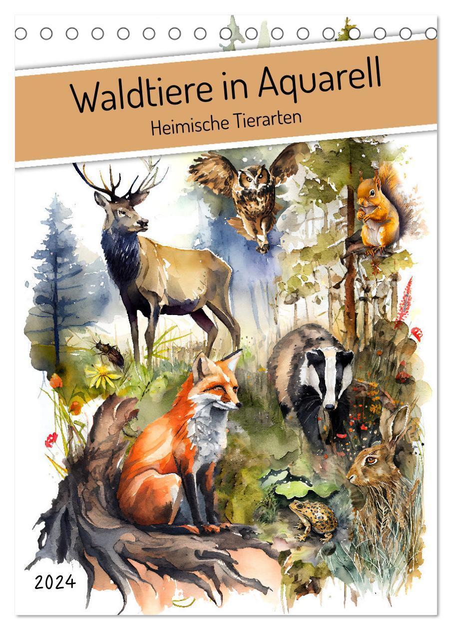 Cover: 9783675424746 | Waldtiere in Aquarell - Heimische Tierarten (Tischkalender 2024 DIN...