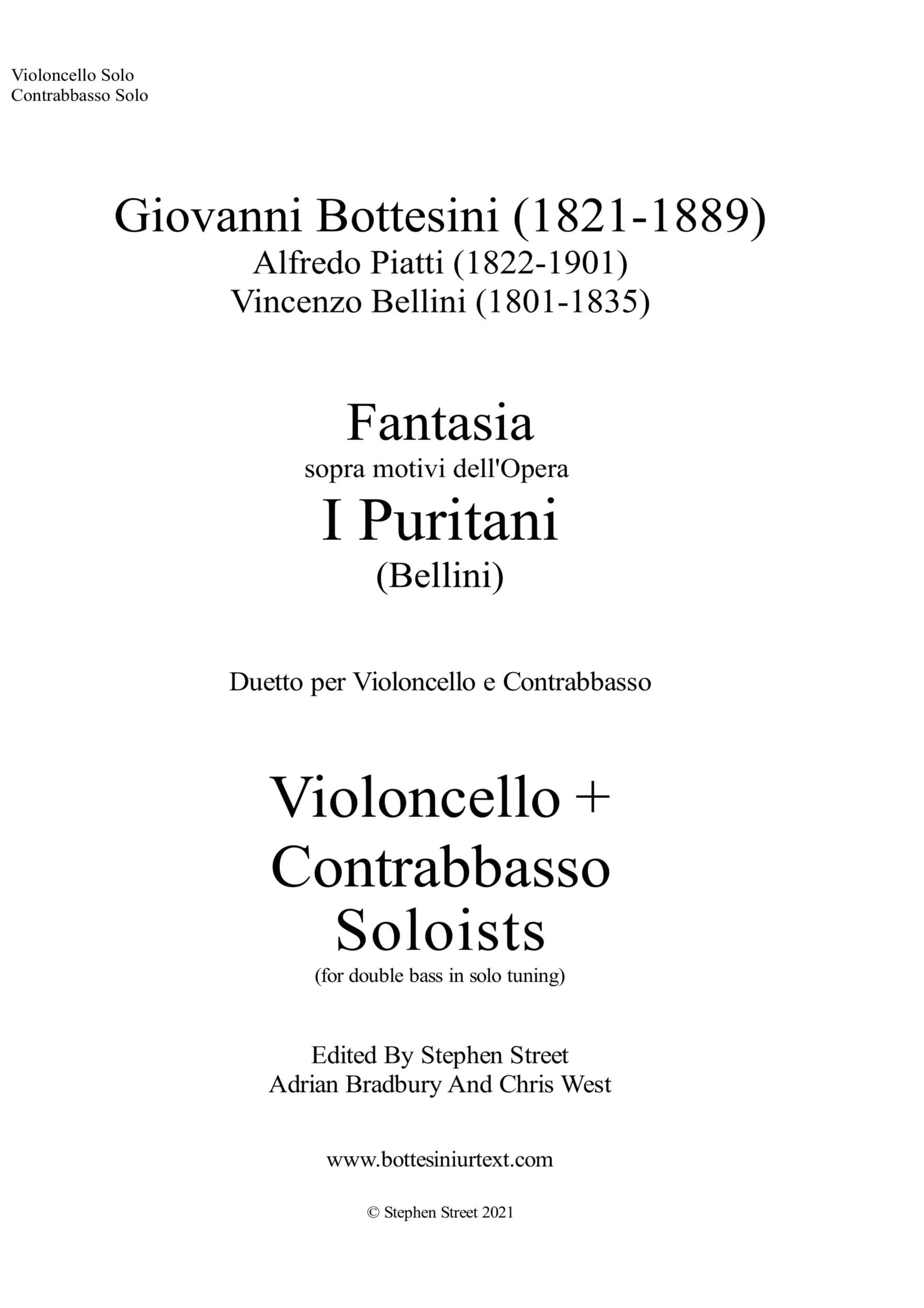 Cover: 9781838128760 | Fantasia I Puritani Duetto For Double Bass and Cello - Soloists...