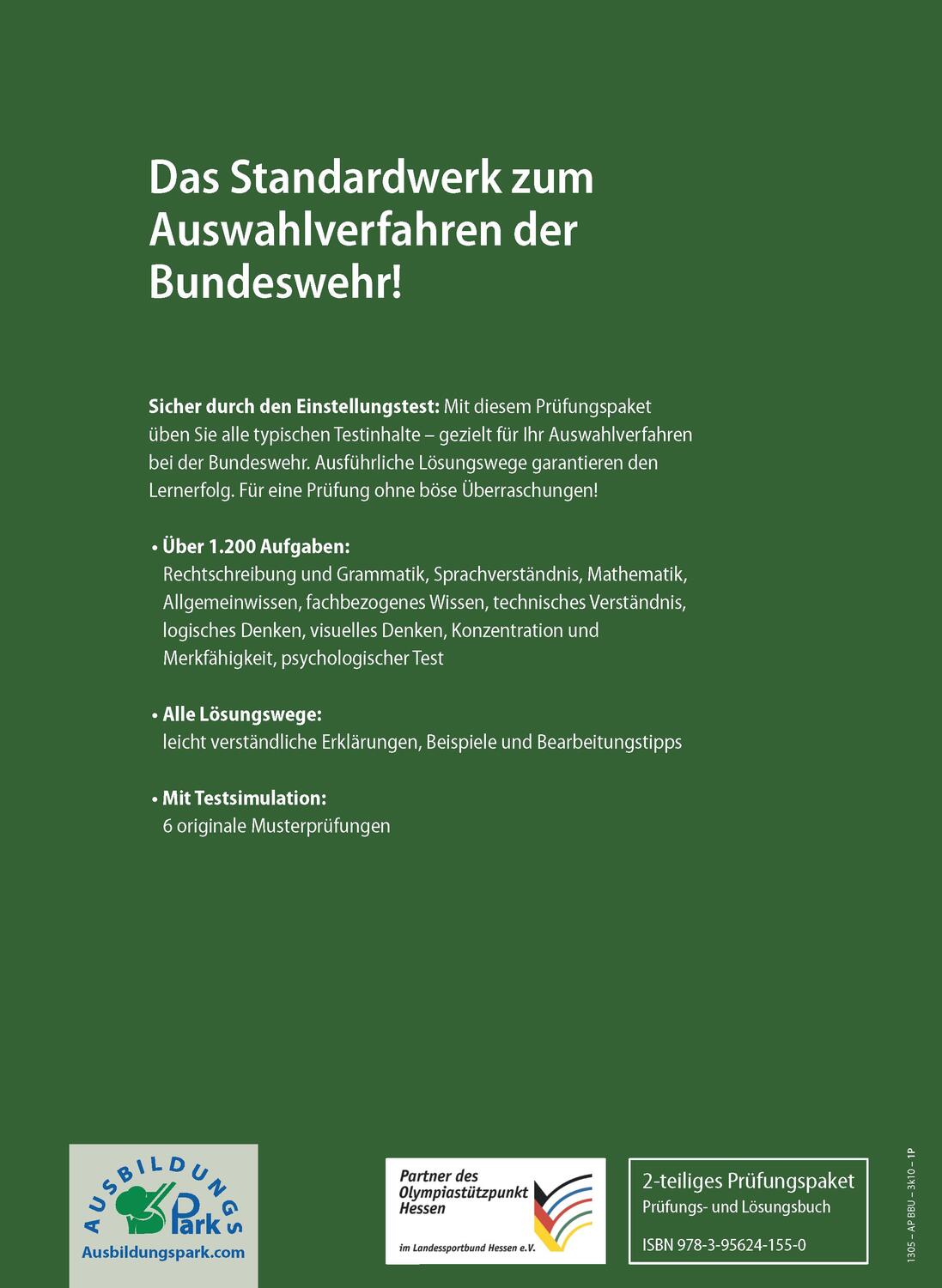 Rückseite: 9783956241550 | Einstellungstest Bundeswehr: Prüfungspaket mit Testsimulation | Buch